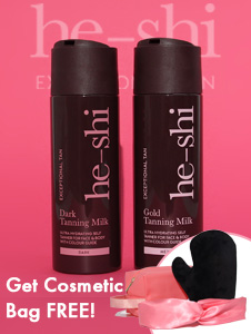 He-Shi Buy a Tanning Milk Get a Cosmetic Bag FREE!