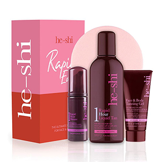 New He-Shi Rapid Edit Summer Gift Box - contains rapid liquid tan 150ml. face and body tanning gel 5