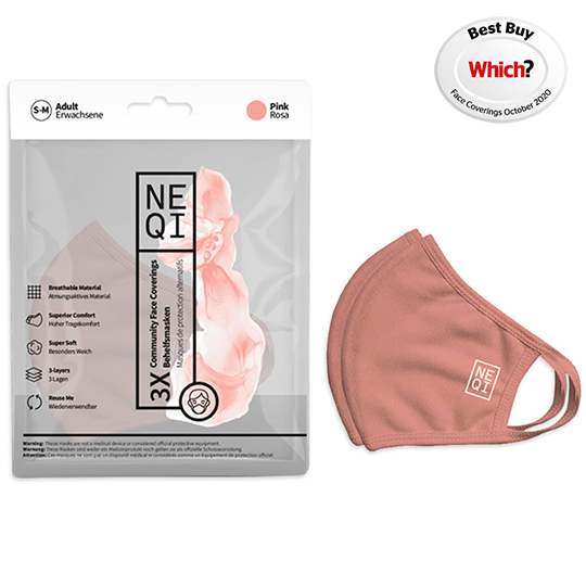 NEQI Face Mask Coverings Pink S-M (3pk)
