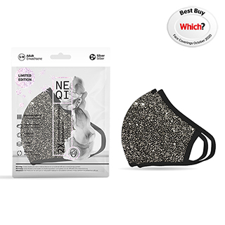 NEQI Face Coverings Black with Silver Sparkle S-M (2 PK)