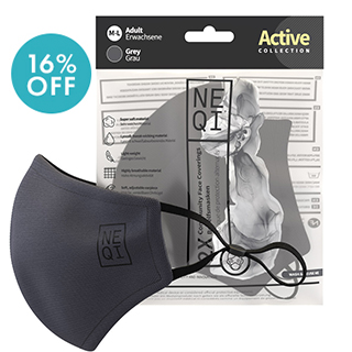 Neqi Grey Active Face Covering - Medium/ Large - Pack of 2