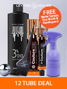 2025 Leyton House Colour Deal Buy Any 12 tubes Get 4 x 500ml Developers, a Tint Brush and Water Spra