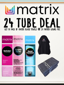 2025 Matrix Colour Deal - Buy Any 24 Tubes Get a Pack of Matrix Black Towels or 2 Matrix Gowns Foc
